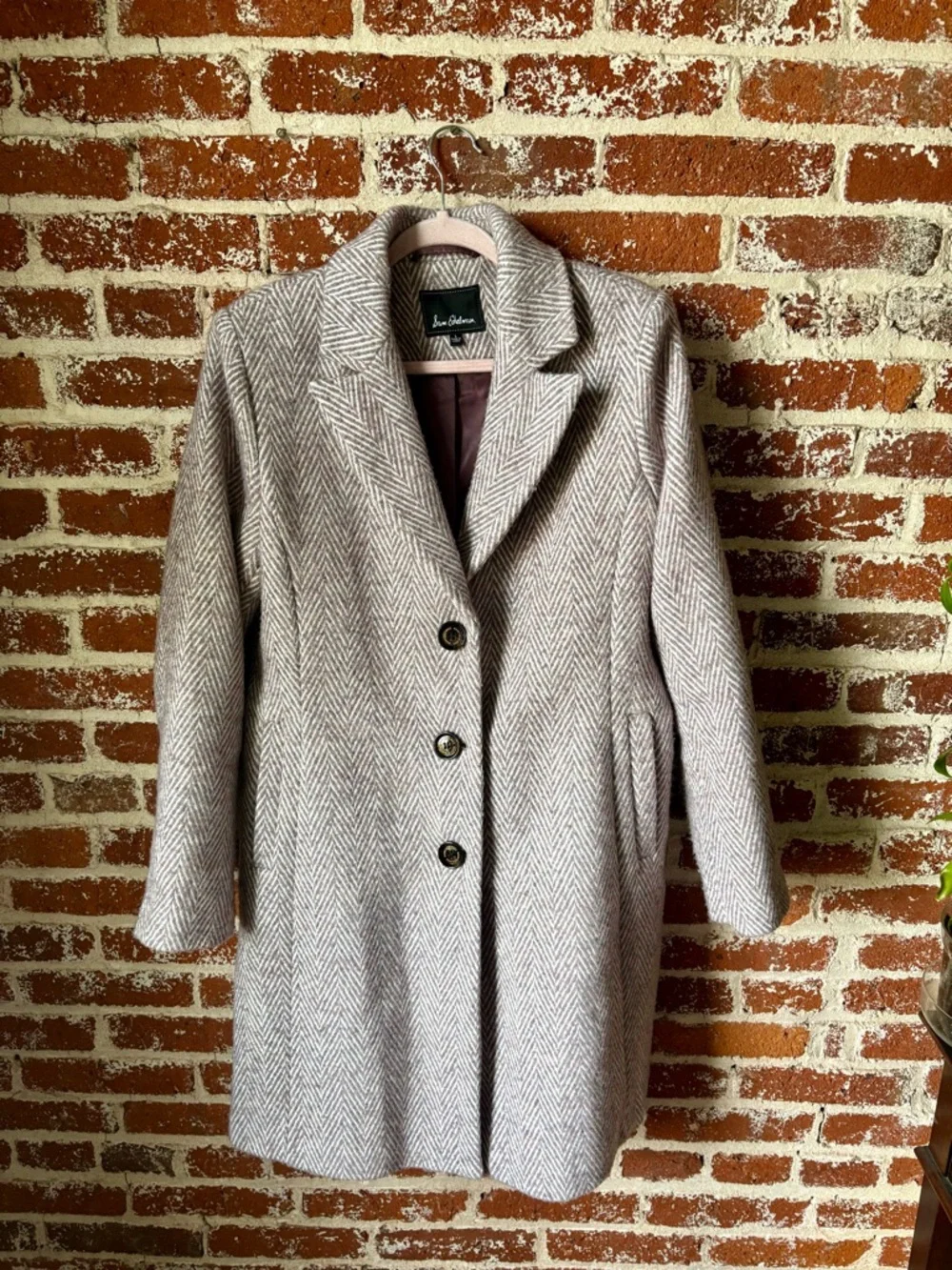 Sam Edelman Notch Collar Lavender & Ivory Herringbone Winter Coat - Picture 2 of 7